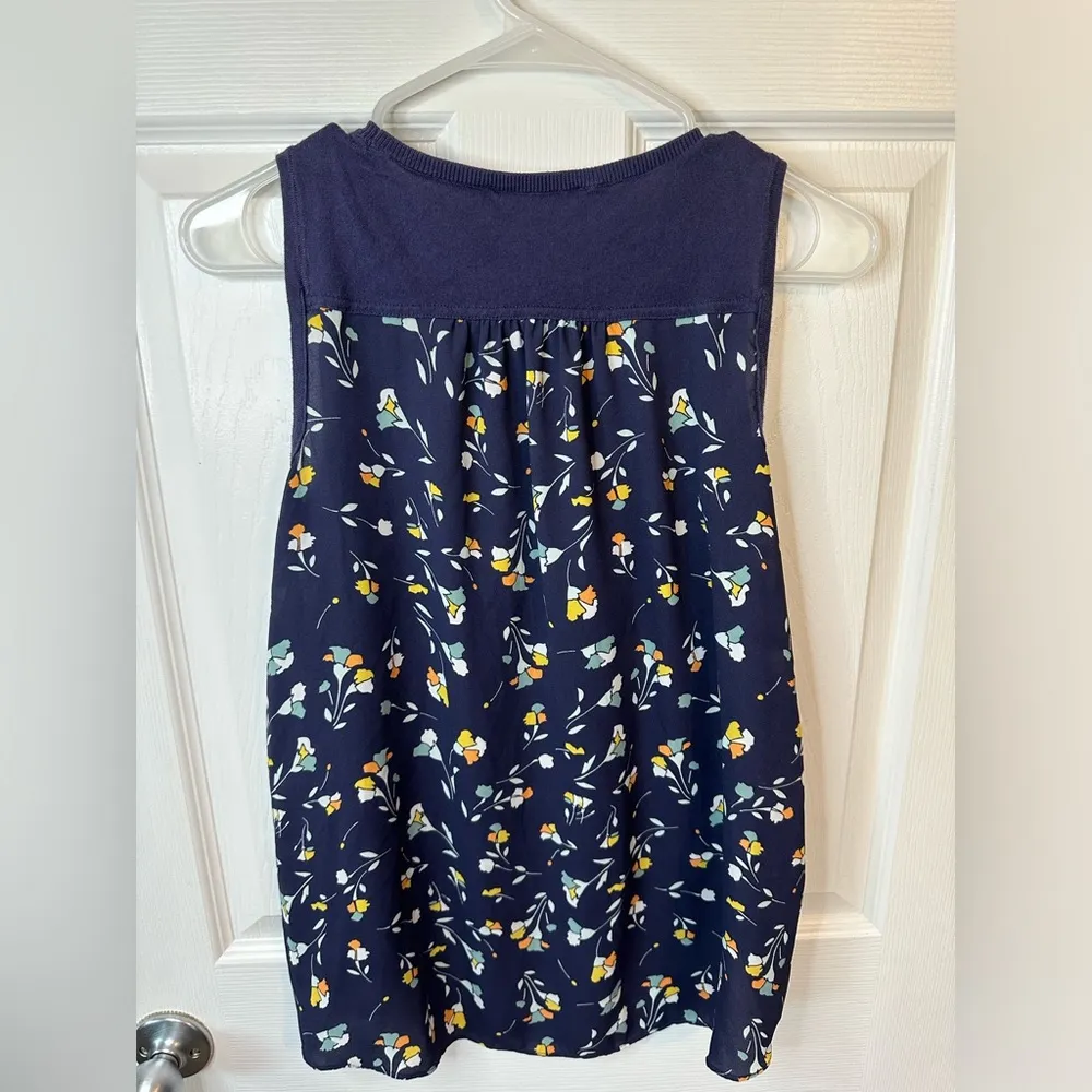 LOFT Sleeveless Top Blue Sweater Front Floral Flowy Back Women's Size XS - Image 3