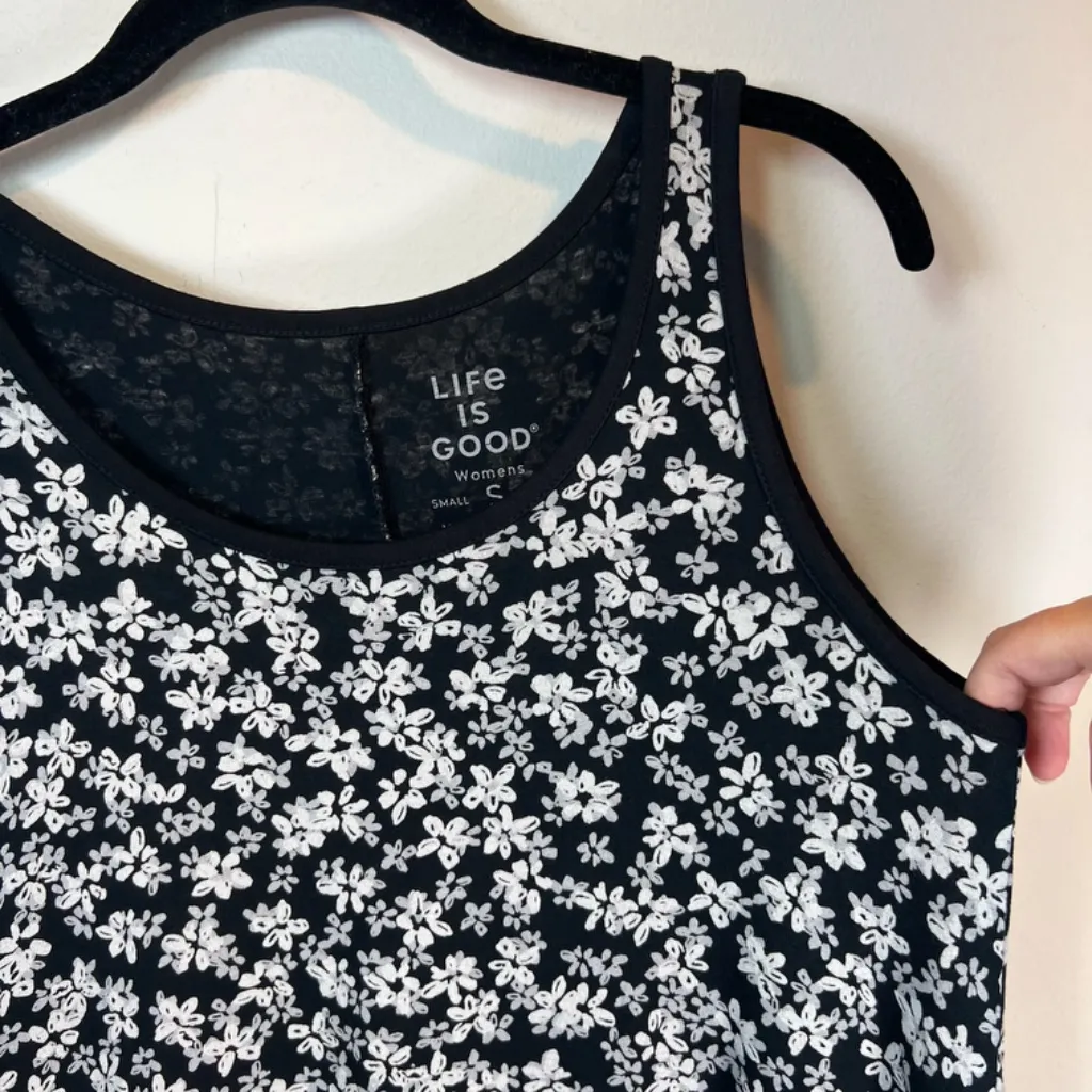 Life Is Good Women's Microfloral Sleeveless Mini Tank Dress Black Beach Sz Small - Image 4