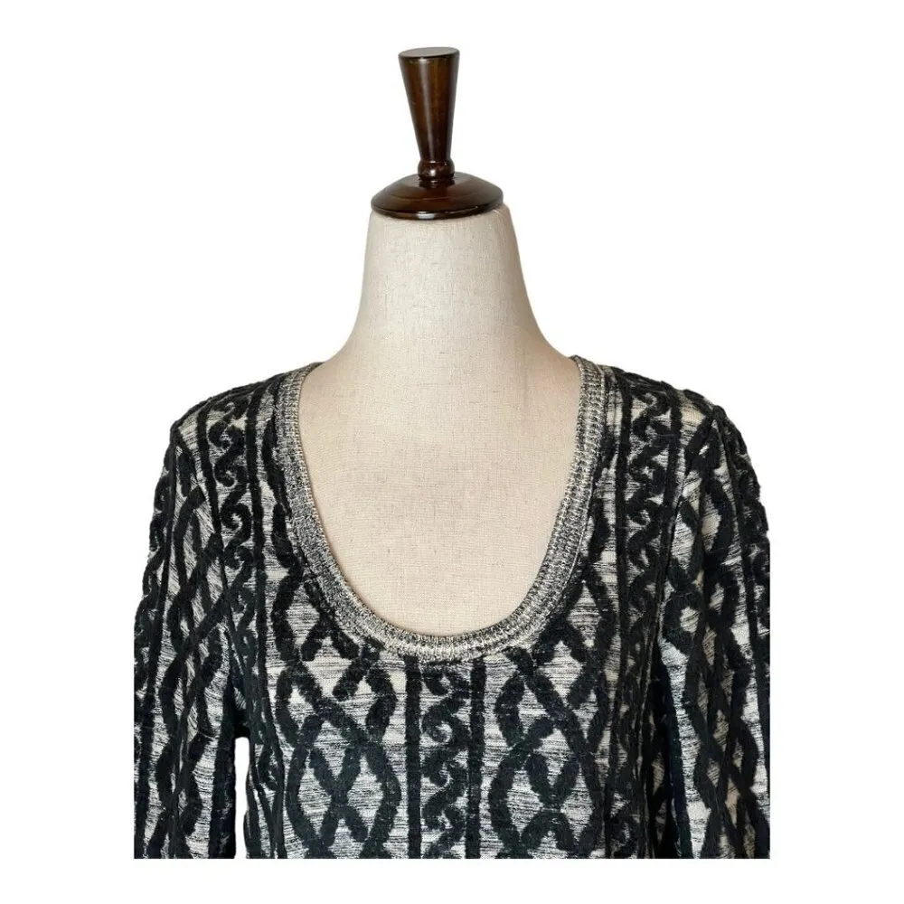 Moth Anthropologie Black And Ivory Textured Knit‎ Long Sleeve Sweater Dress S - Image 5