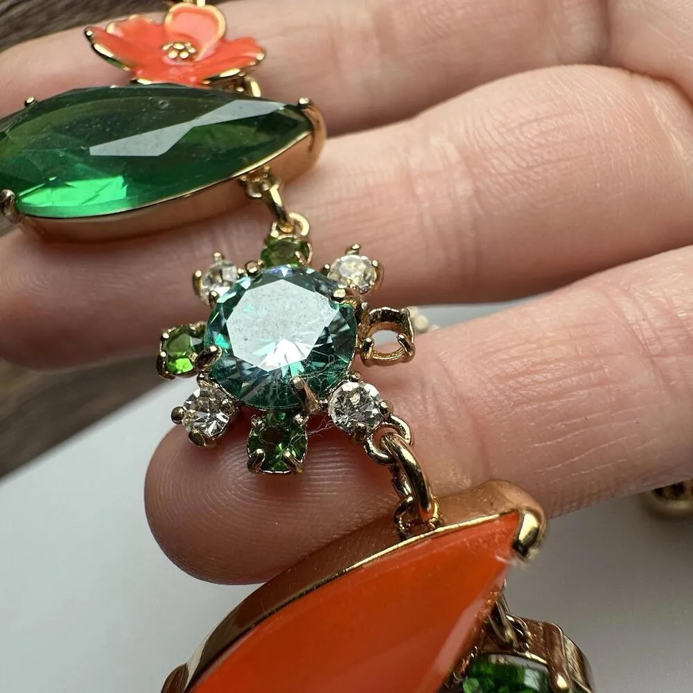 Kate Spade Rhinestone Statement Necklace Gold Tone Green Orange Etc For REPAIR - Image 6