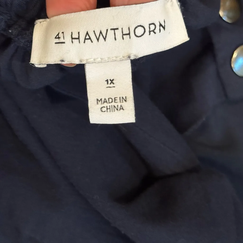 41 Hawthorn Navy Scalloped Romper 1X | Coastal Granddaughter Brunch Fall Outfit Blue Size XL - Image 2