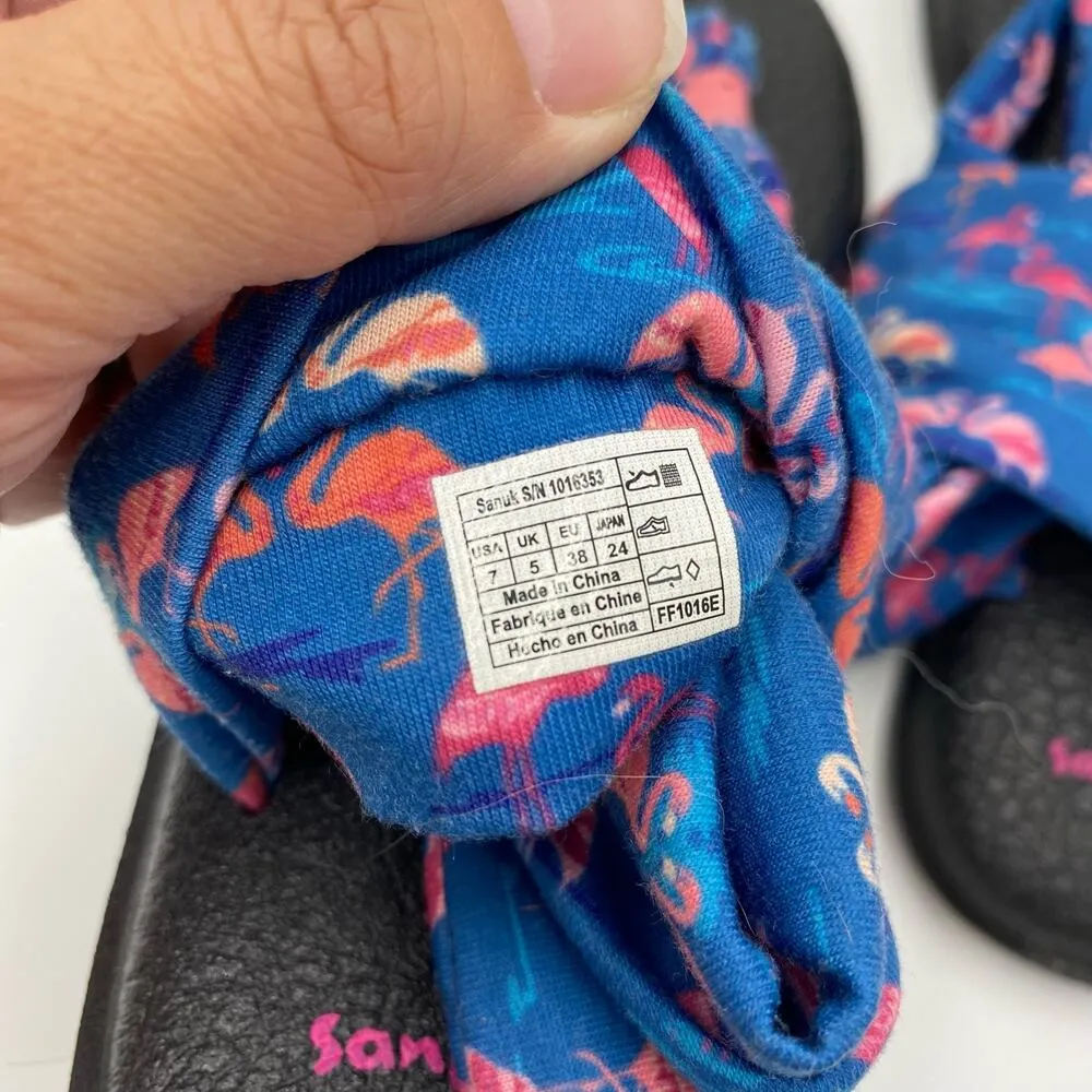 Sanuk Women's Blue Flamingo Graphics Yoga Sling Sandals Size US 7 - Image 3