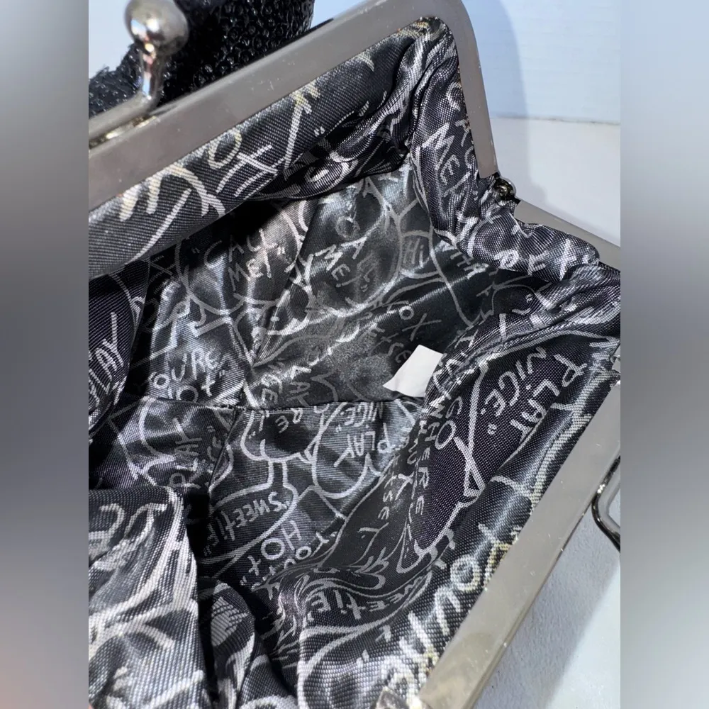 Betsey Johnson Women’s Mini Pewter Sequin Chain Black Evening Shoulder Bag Purse - Image 13