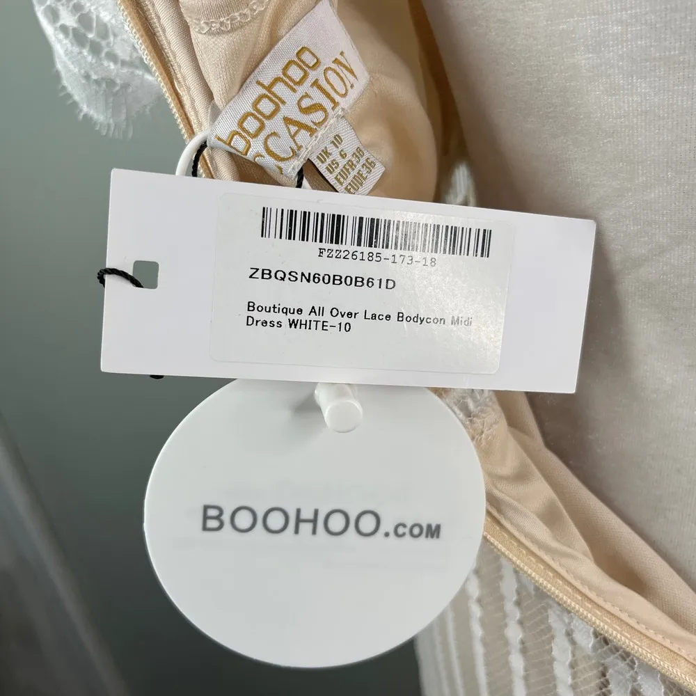 Boohoo Occasion Dress 6 White All Over Lace Bodycon Midi New - Image 9