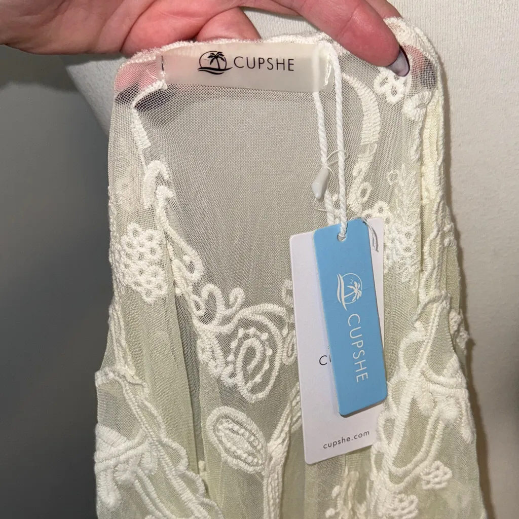 Cupshe White Boho Lace Sheer Cotton Beach Coverup Top NWT Womens Small - Image 2