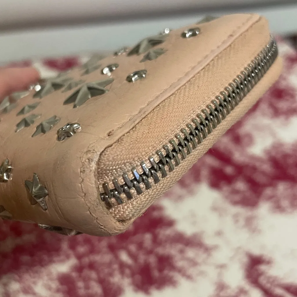 Jimmy Choo Jimmy Choi Studded Peach Leather Wallet - Image 6