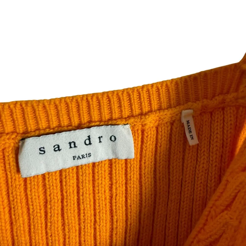 Sandro Ximin Ribbed Openwork Cropped Yellow Orange Cami Top Size Large - Image 7