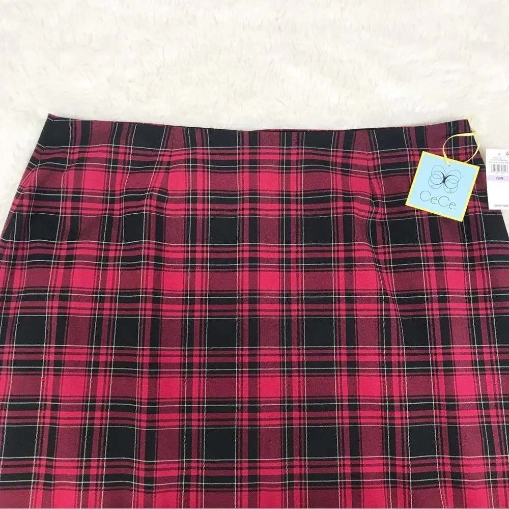 New CECE Red Black Plaid Pencil Skirt Knee Length Career Office Plus Size 22W‎ - Image 4