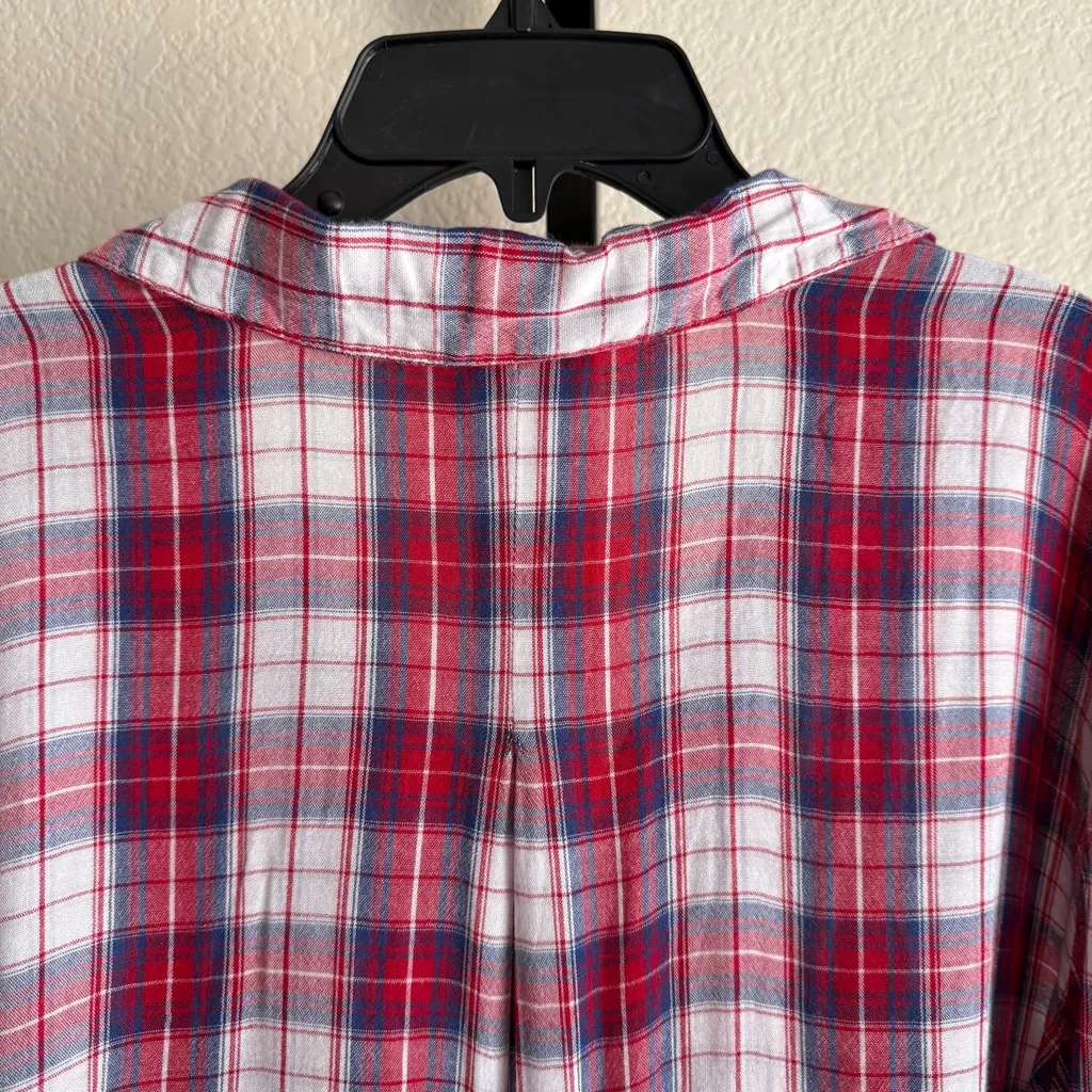 Women’s XL Oversized Plaid Button Front Shirt Soft Drape Rayon Casual Fall Top Red - Image 9