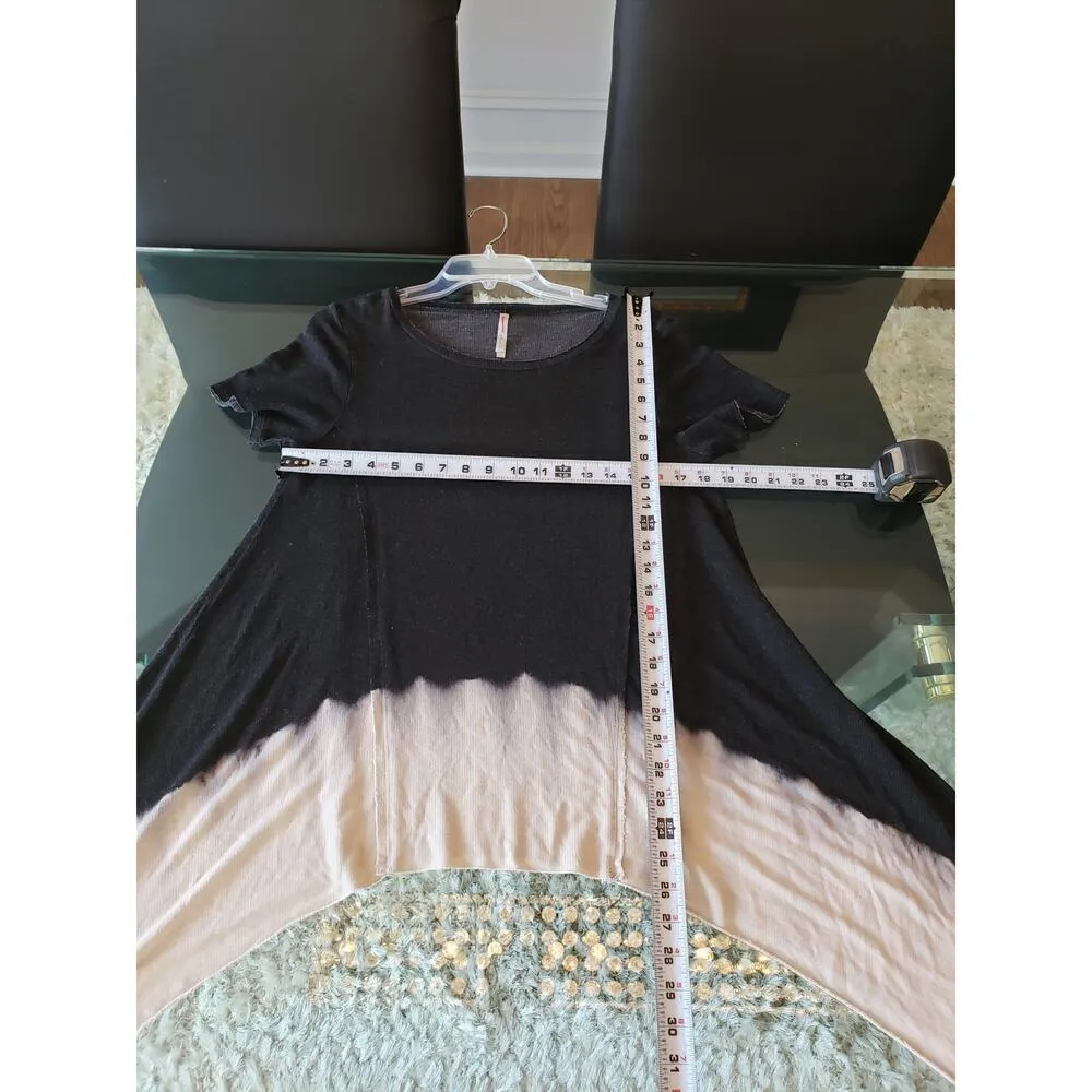 Mono B Tunic Top Womens Small Black Dip Dye Knit Short Sleeve Handkerchief Hem - Image 11