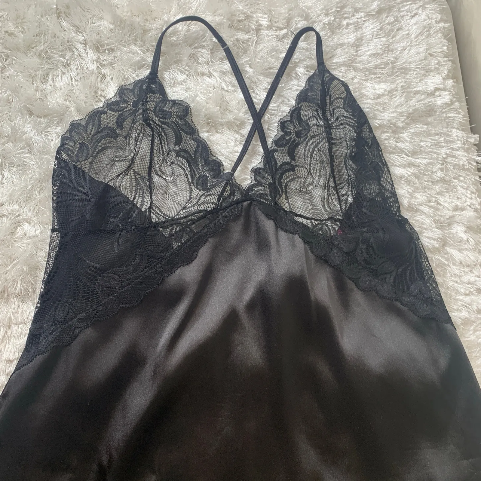 Black Satin and Lace AvidLove XXL Slip Neglige Dress - Image 5