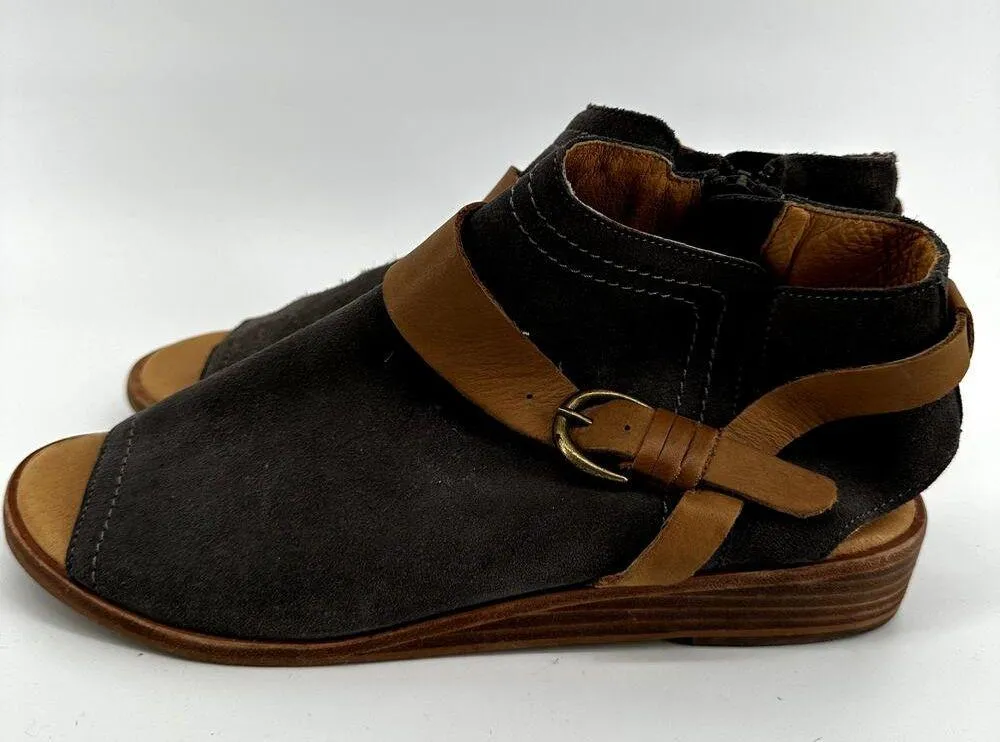 Anthro Gee Wawa Grace Peep Toe Sandals Buckle Ankle Zip Suede Leather Gray 9M - Image 3