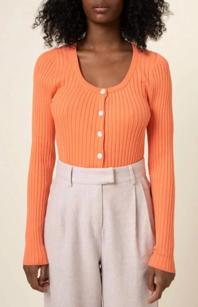 NWT Frnch Paris Women's Orange Cardigan Sweater Medium Long Sleeve Casual - Image 1