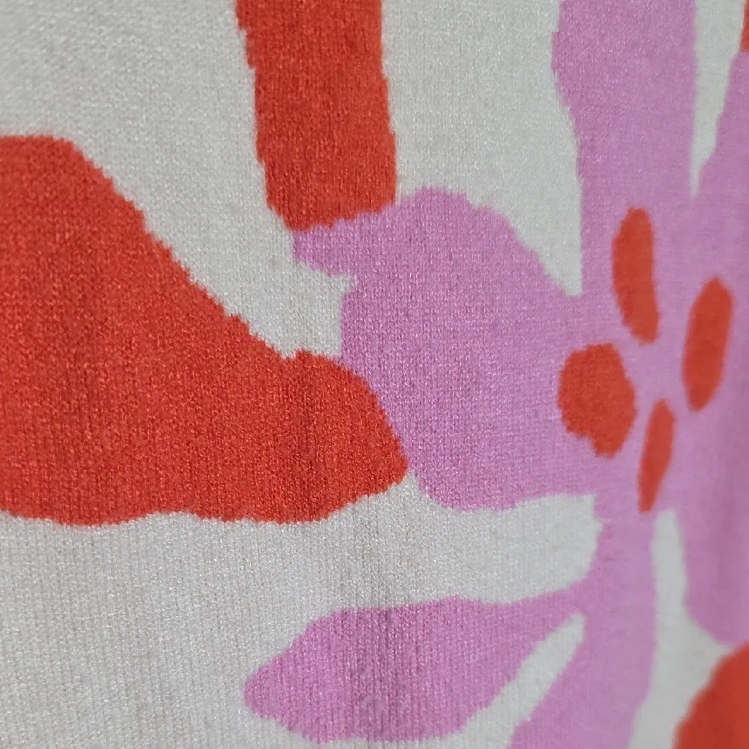 THML Crewneck Knit Sweater Retro Boutique Top Floral Cream Pink Orange Small - Image 4