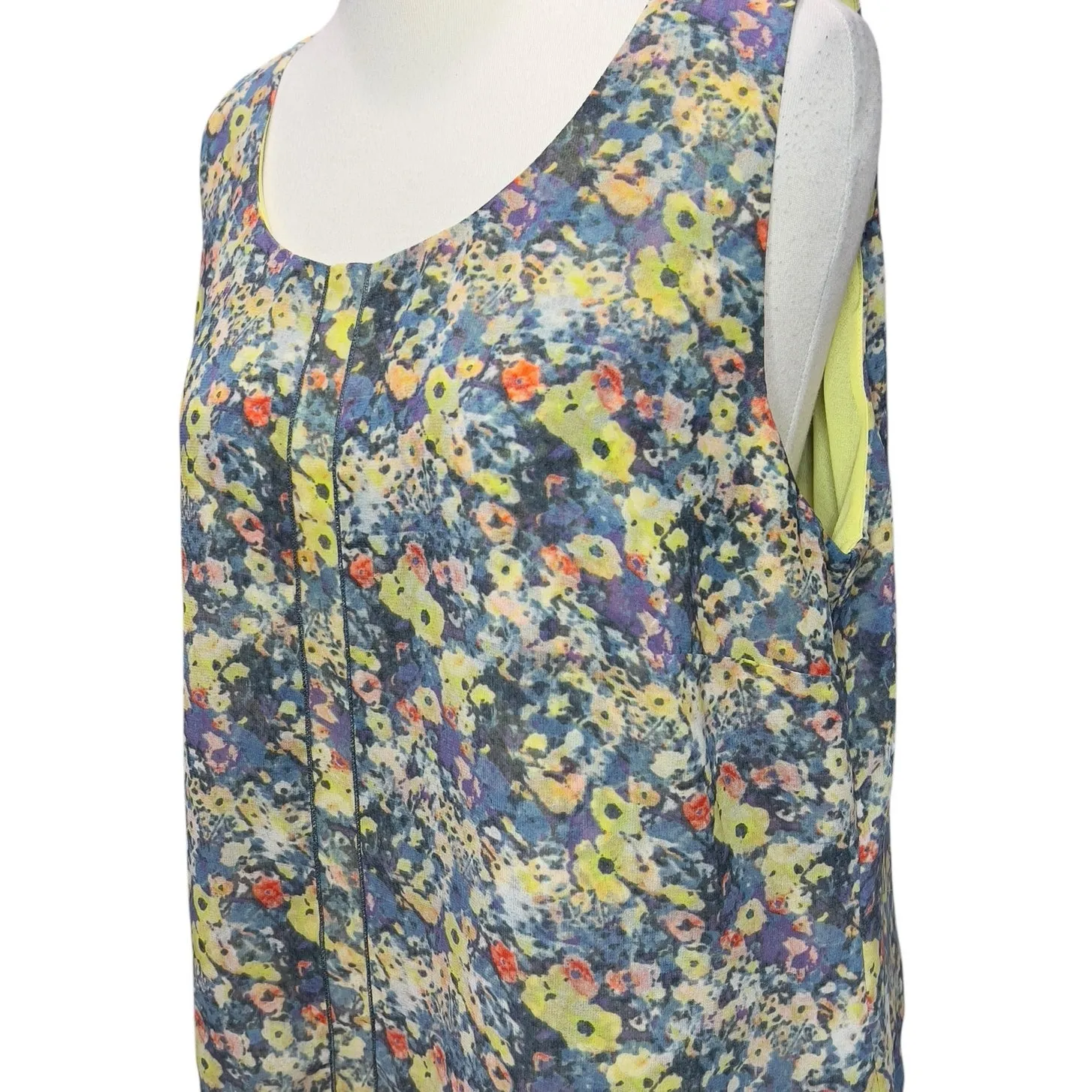 Cabi Positano Layered Tank Top Womens L Blue Yellow Floral Chiffon Feminine Boho - Image 3