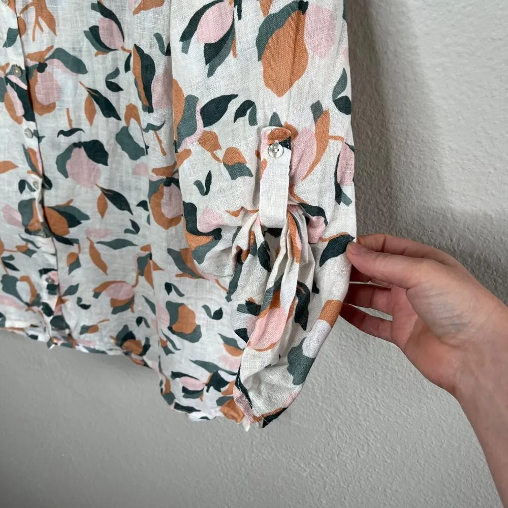 Rachel Zoe Womens Floral Print Linen Button Down Tunic Blouse Size 1X - Image 6