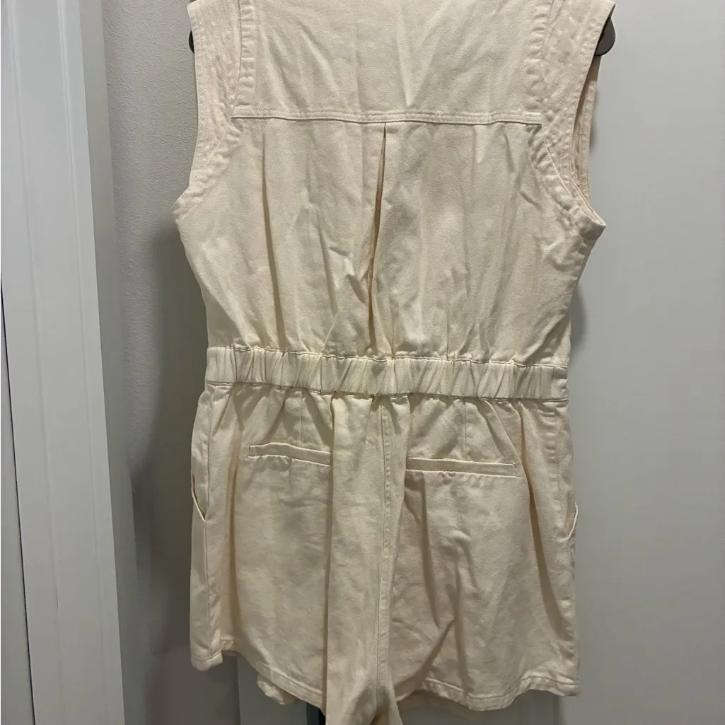 Sleeveless Cream Denim Romper Size M - Image 2