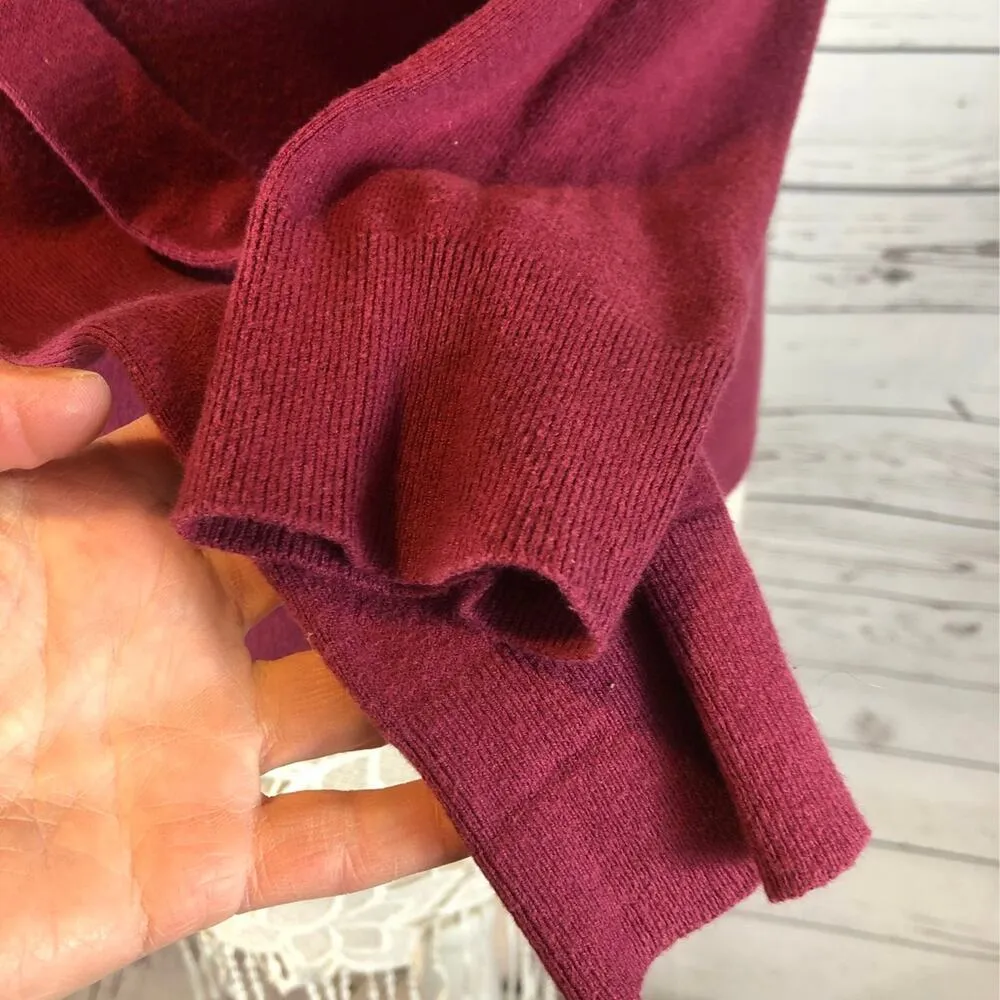 Anthropologie Angel of the north tassel Cowl neck sweater burgundy size small - Image 9