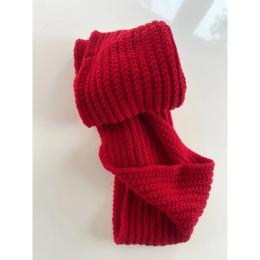 J.Jill  Red Knit Infinity Scarf Ribbed Chenille-True Red Crochet Loop Scarf - Image 4