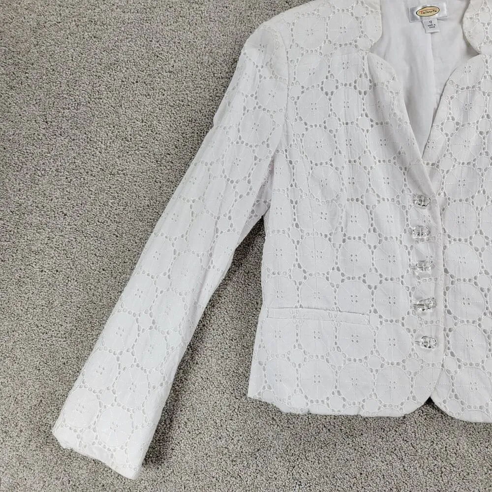 Talbots Womens Jacket 12 White Eyelet Stretch Lace Clear Button - Image 12
