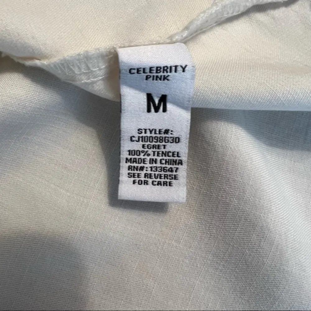 Celebrity Pink Dress Mini Ivory Lace Up Sundress Sleeveless V-Neck M - Image 12