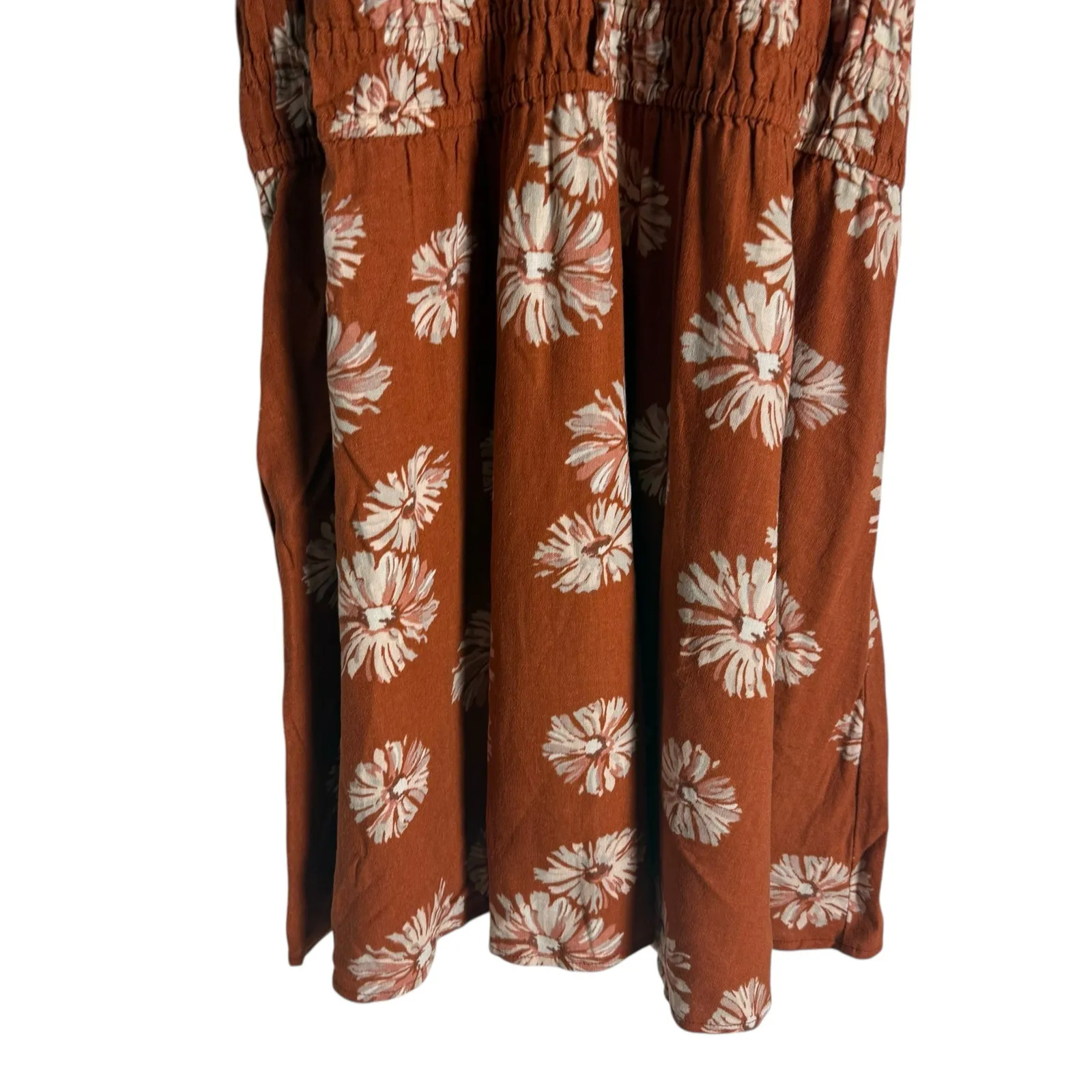 Madewell Linen Sophia Torch Rust Floral Print Smocked Puff Sleeve Short Dress M - Image 2