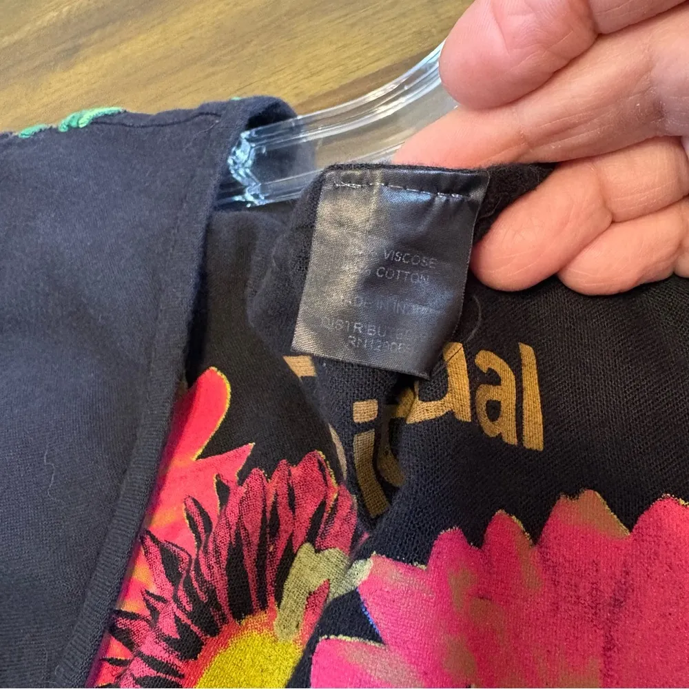 Desigual Flower Day Embroidered Tunic Top Long Line Butterfly Black Y2K - Image 7