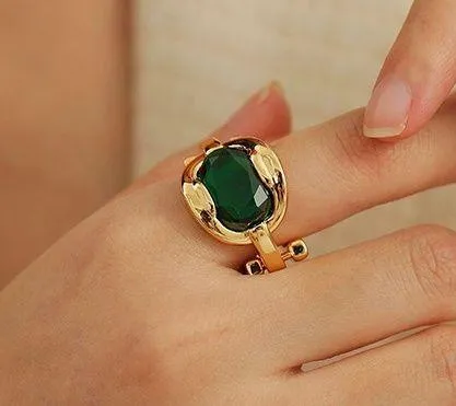 Green Emerald ring, Emerald Ring, Gold Stacking Ring - Image 7