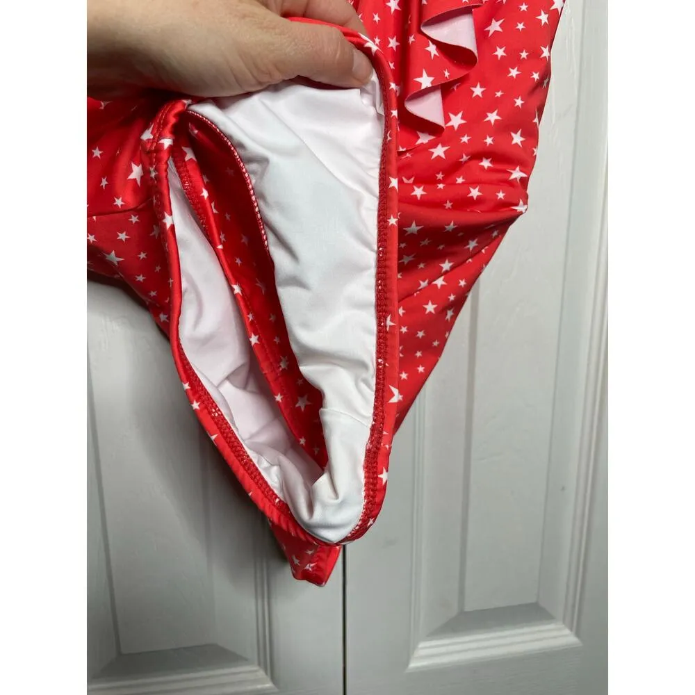 NEW VerdeLimon Swimwear One Piece Swimsuit Size Small Stars Ruffles Red - Image 4