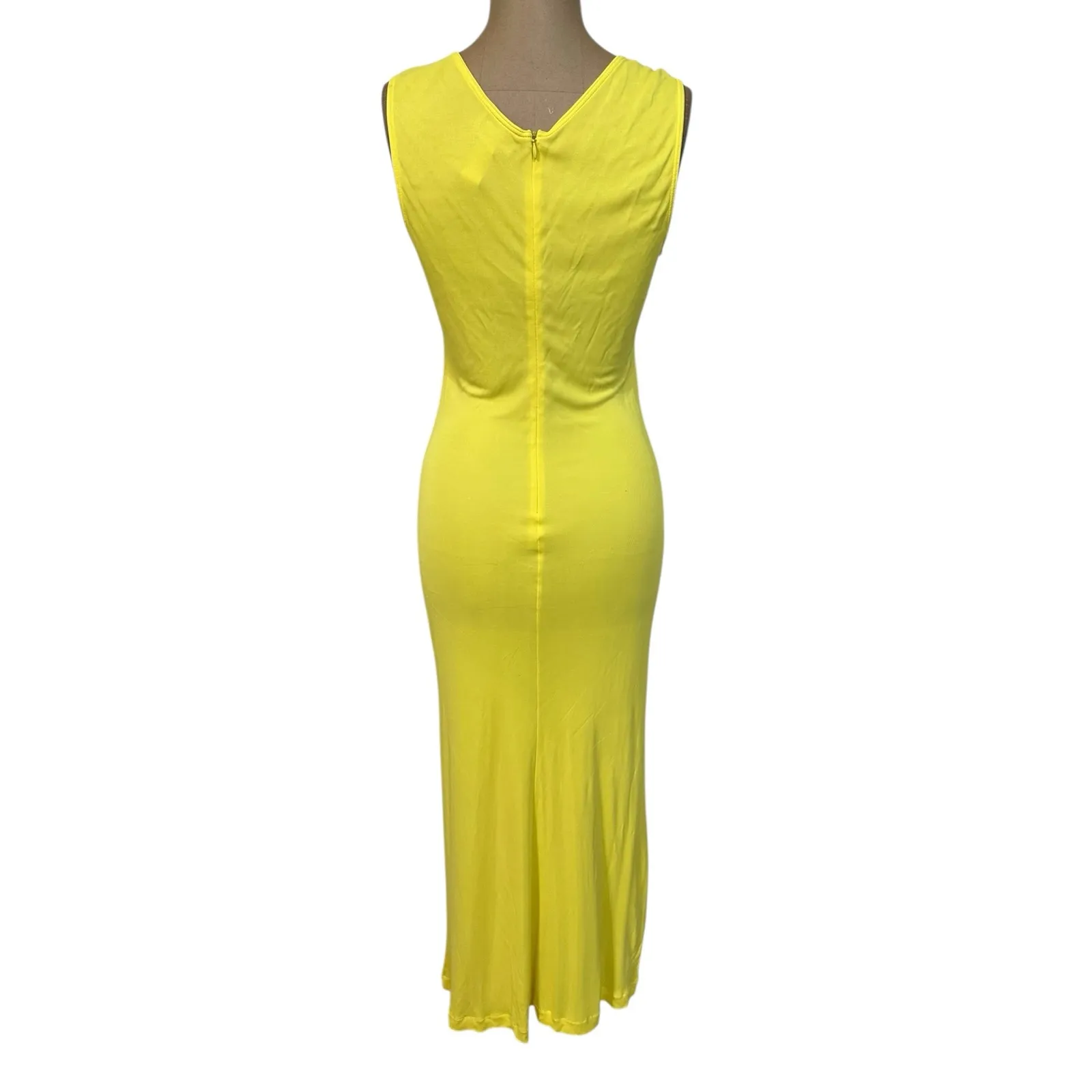 Versace V2 Vintage Maxi Dress Yellow Rayon Scoop Neck Sleeveless sz 44 Medium 8 - Image 7
