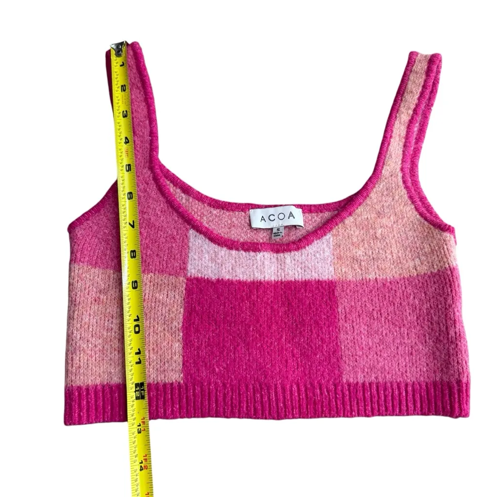 ACOA Size S Cropped Sweater Tank Pink Checkerboard Colorblock Trendy Y2K Preppy‎ - Image 5
