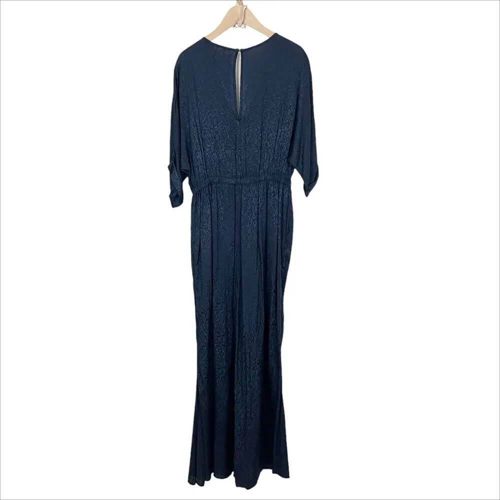 Anthropologie Maeve Jacqueline Jacquard Leopard Navy Blue Jumpsuit Size XS - Image 4