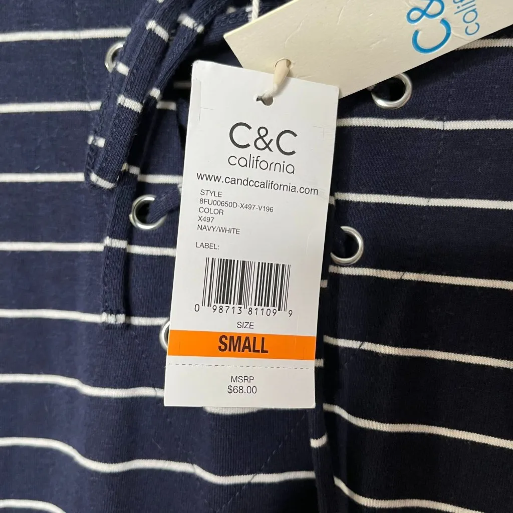 C&C California Womens Striped Navy White Lace-up Sleeveless maxi Dress Small - Image 8