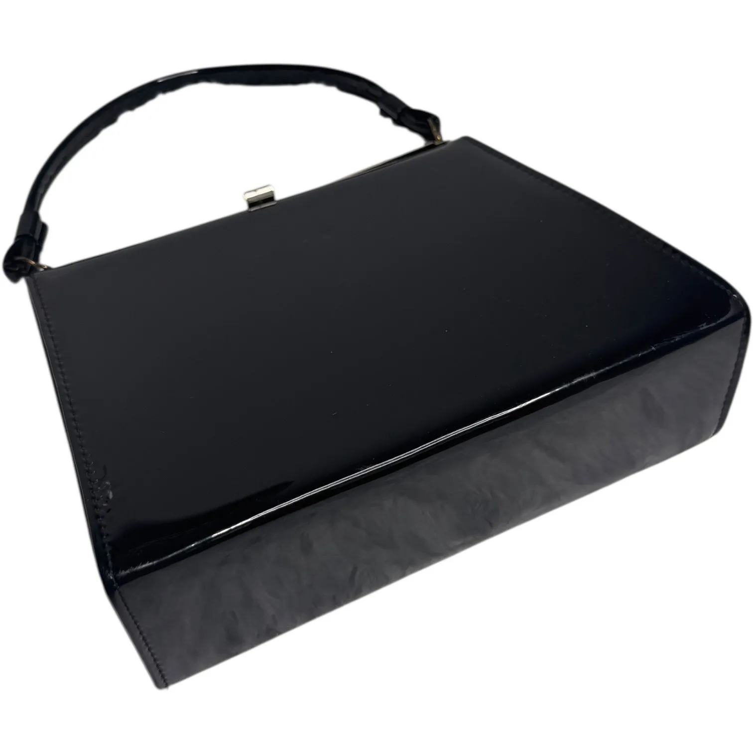 Vintage Aetna Black Patent Leather Box Purse 1960s Structured Frame Handbag - Image 12