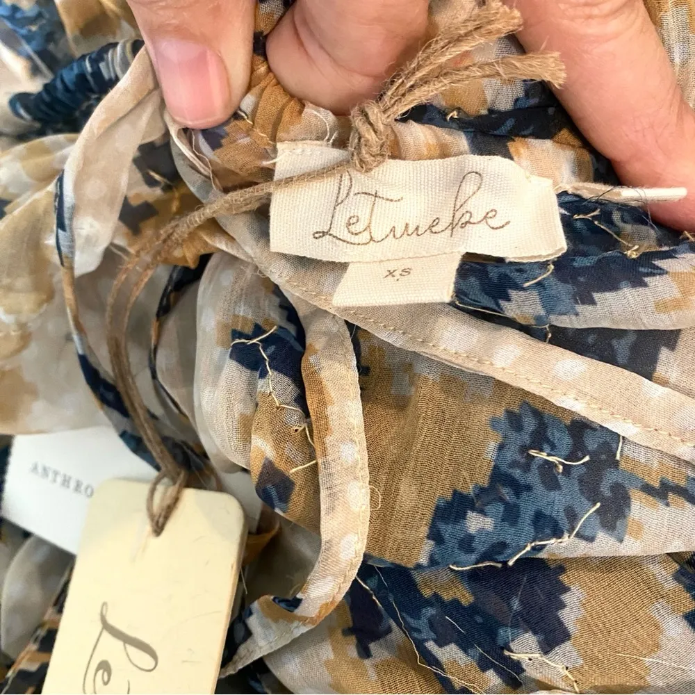 NWT Anthropologie Let Me Be Off The Shoulder Sheer Blouse Tan Yellow Beaded XS - Image 11