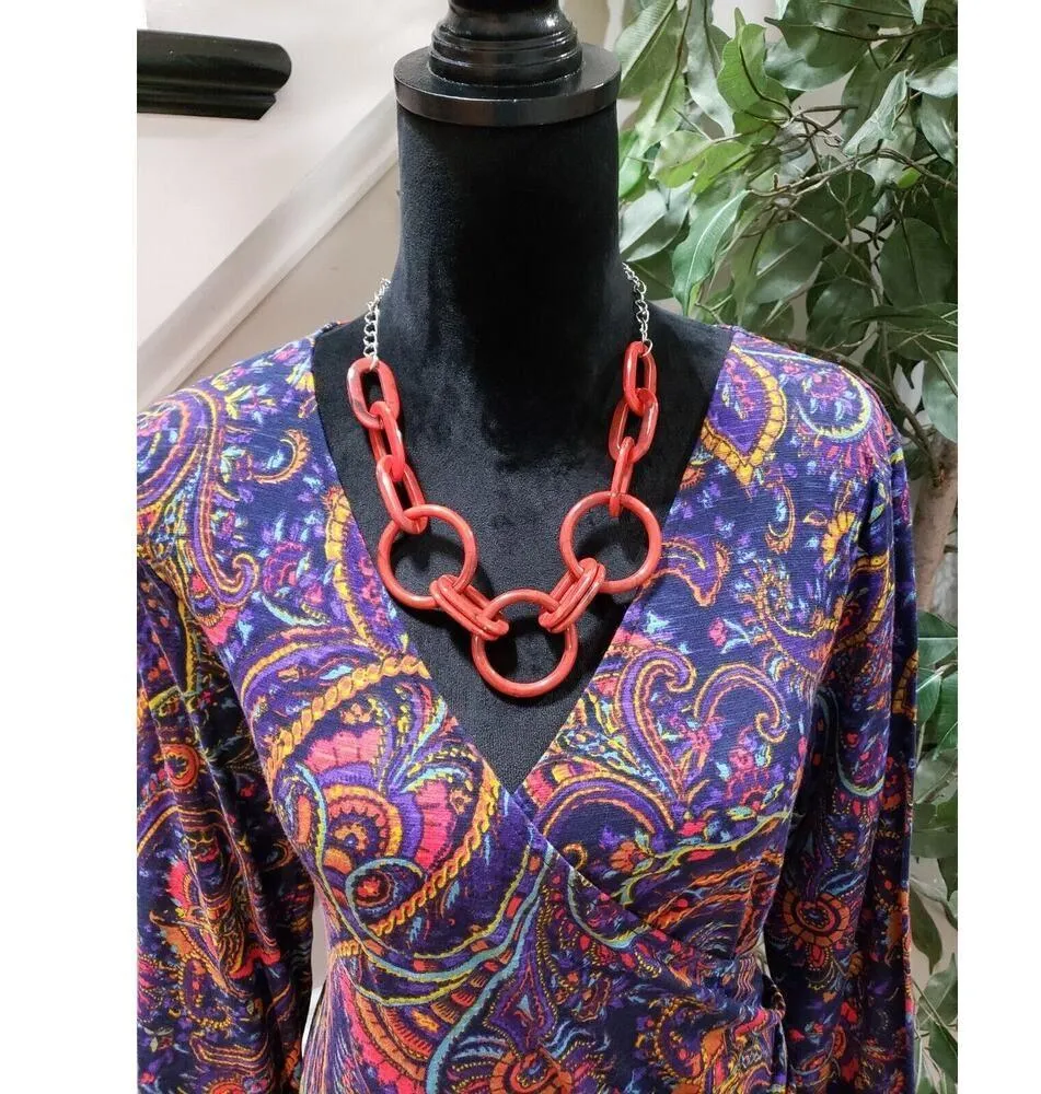 Coldwater Creek Women's Multi Floral V Neck Long Sleeve Pleated Top Blouse Small - Image 2