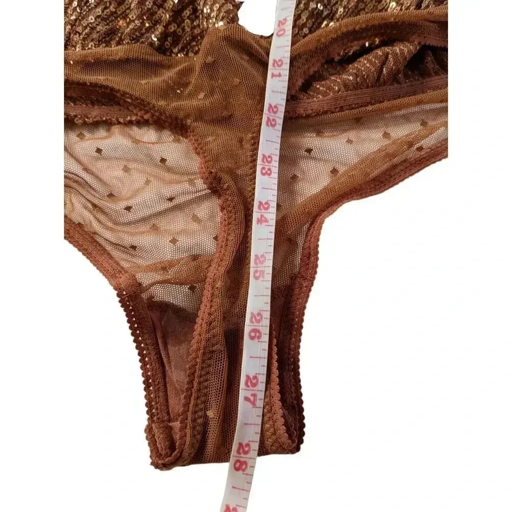 New Free People Sequin Bodysuit Size Medium Bronze Boho NYE - Image 5