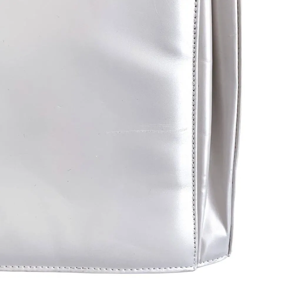 Stuart Weitzman Boxy Pearl Flat and Chain Crossbody Bag Purse White Gold Small - Image 8