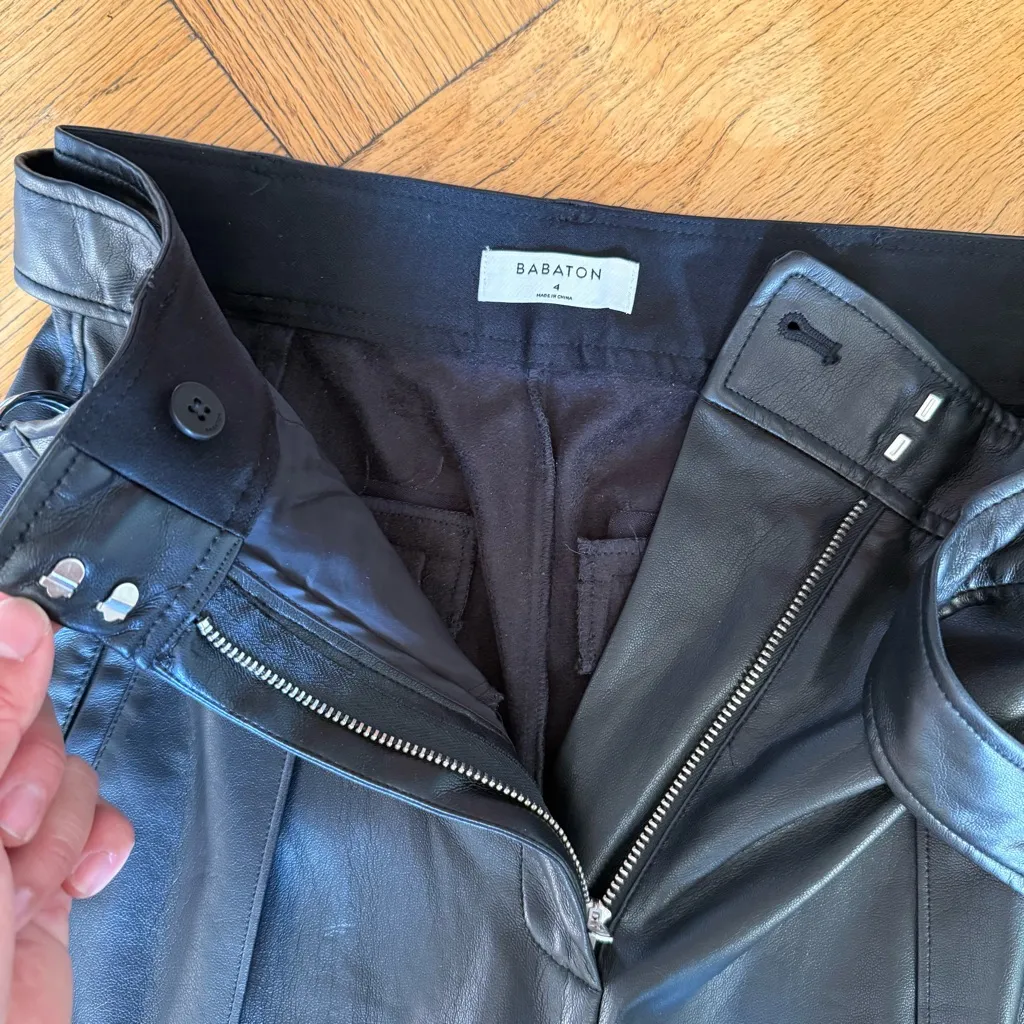 Aritzia Babaton Mayne Black Vegan Leather Pleated Pants w/ Belt, Sz 4 EUC - Image 8