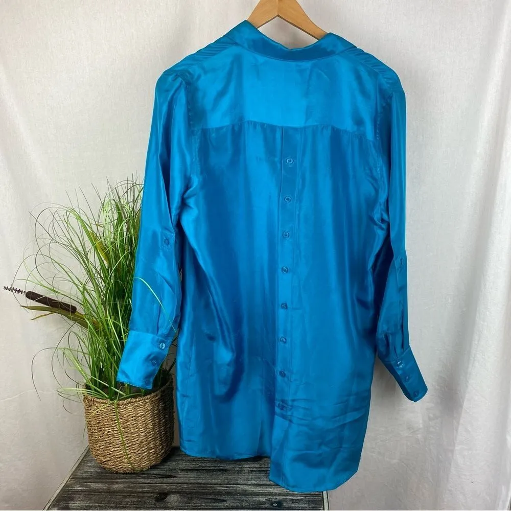 Neiman Marcus 100% Silk Blue Button Front & Back Oversized Blouse Top L - Image 2