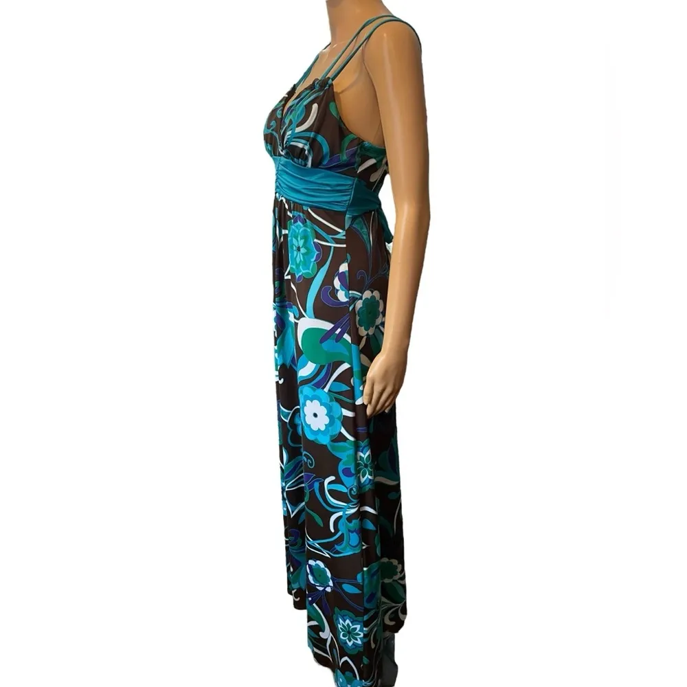Sequin Hearts Y2K Brown Blue Hippie Boho Eclectic Groovy Funky Floral Maxi Dress - Image 4