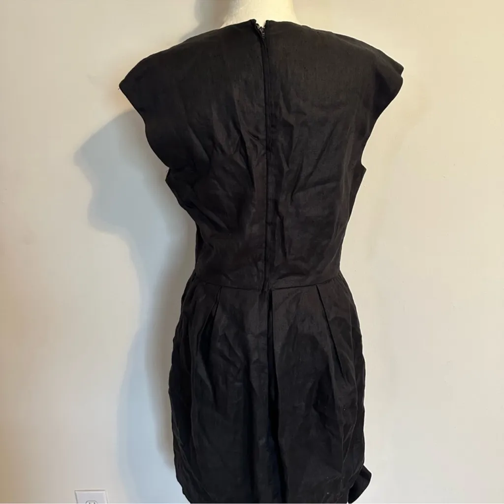 Albert Nipon Vintage Black Linen Sheath Dress Cap Sleeve Size 12P - Image 3