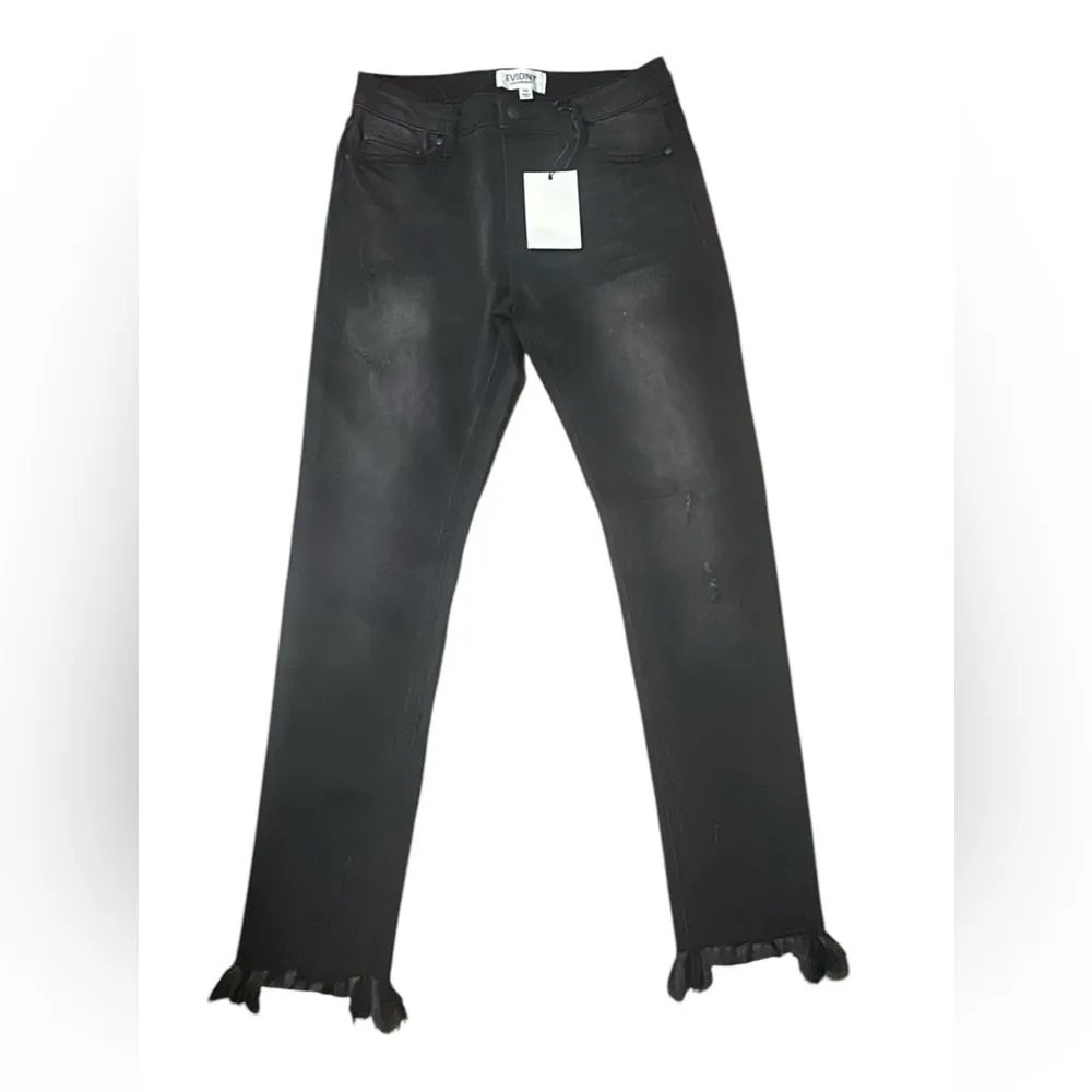 Evidnt‎ Hermosa Jeans Womens 26 Black Denim Wash Skinny Stretches Raw Hem New - Image 2