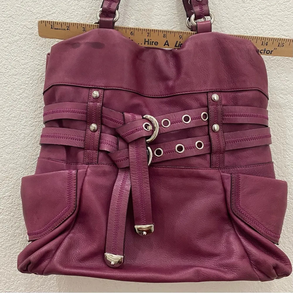 B. MAKOWSKY 100% Genuine Leather Magenta Purple Large Shoulder Bag - Image 8
