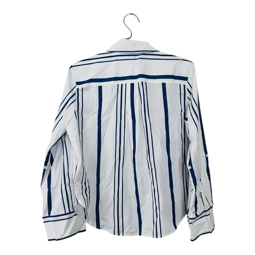 Madewell Poplin Easy Y-Neck Button-Up Shirt Blue White Stripes Top Women’s XXS - Image 6