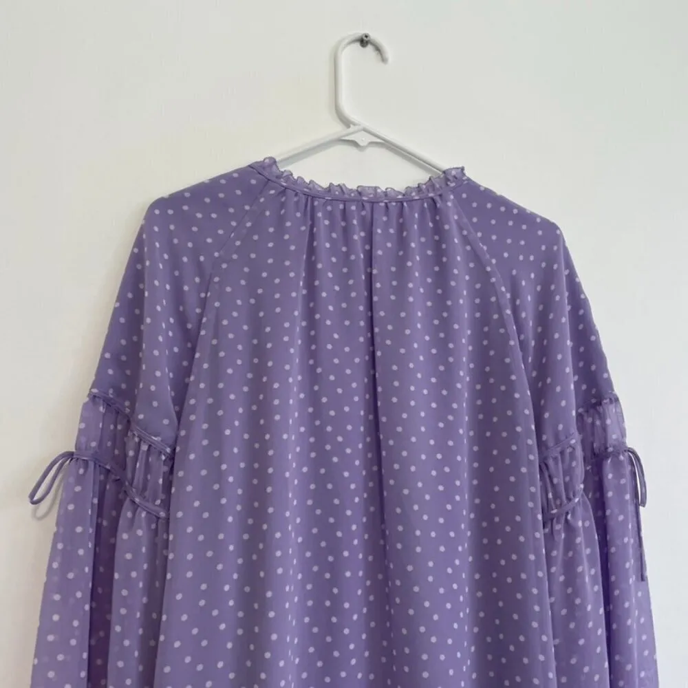 SUSAN GRAVER Printed Sheer Chiffon Raglan Sleeve Peasant Top Lilac Lavender Boho - Image 12