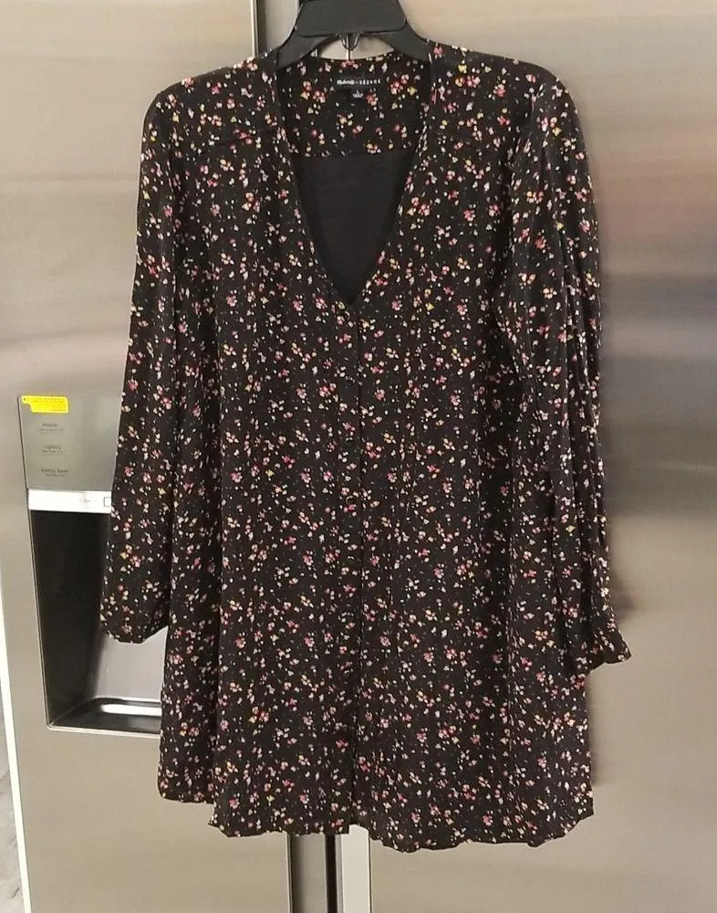 đź’•MADEWELL ET SEZANEđź’• Elly 100% Silk Shirtdress ~ Black Floral Print Large L - Image 8
