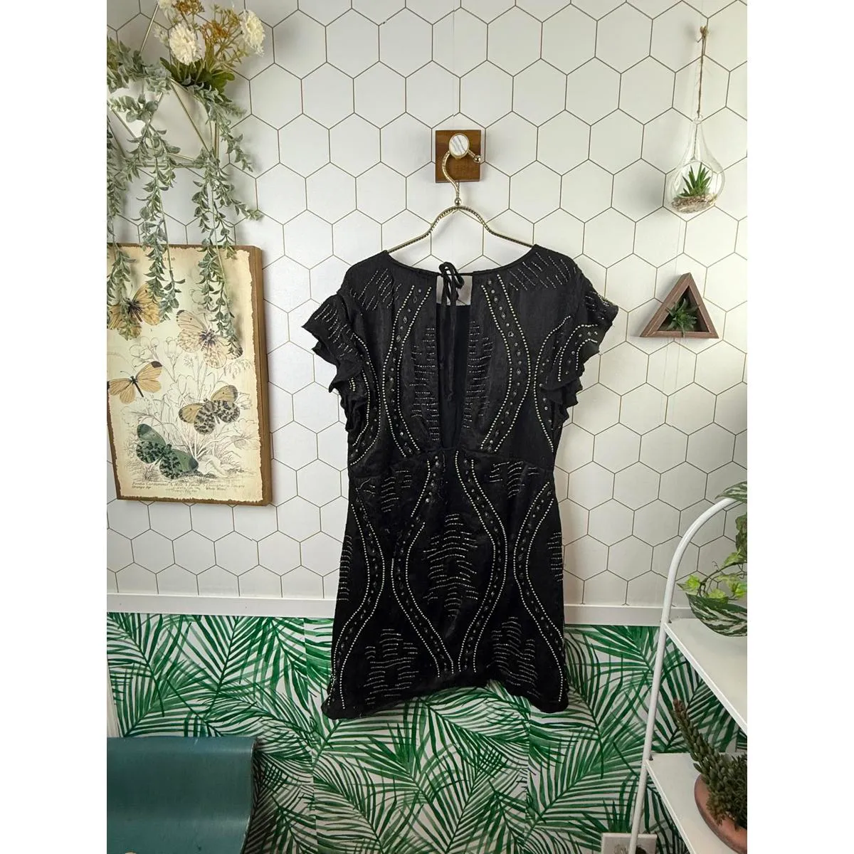 Free People Black Shine The Stars Embellished Bead Mini Dress - Size - Small - Image 4