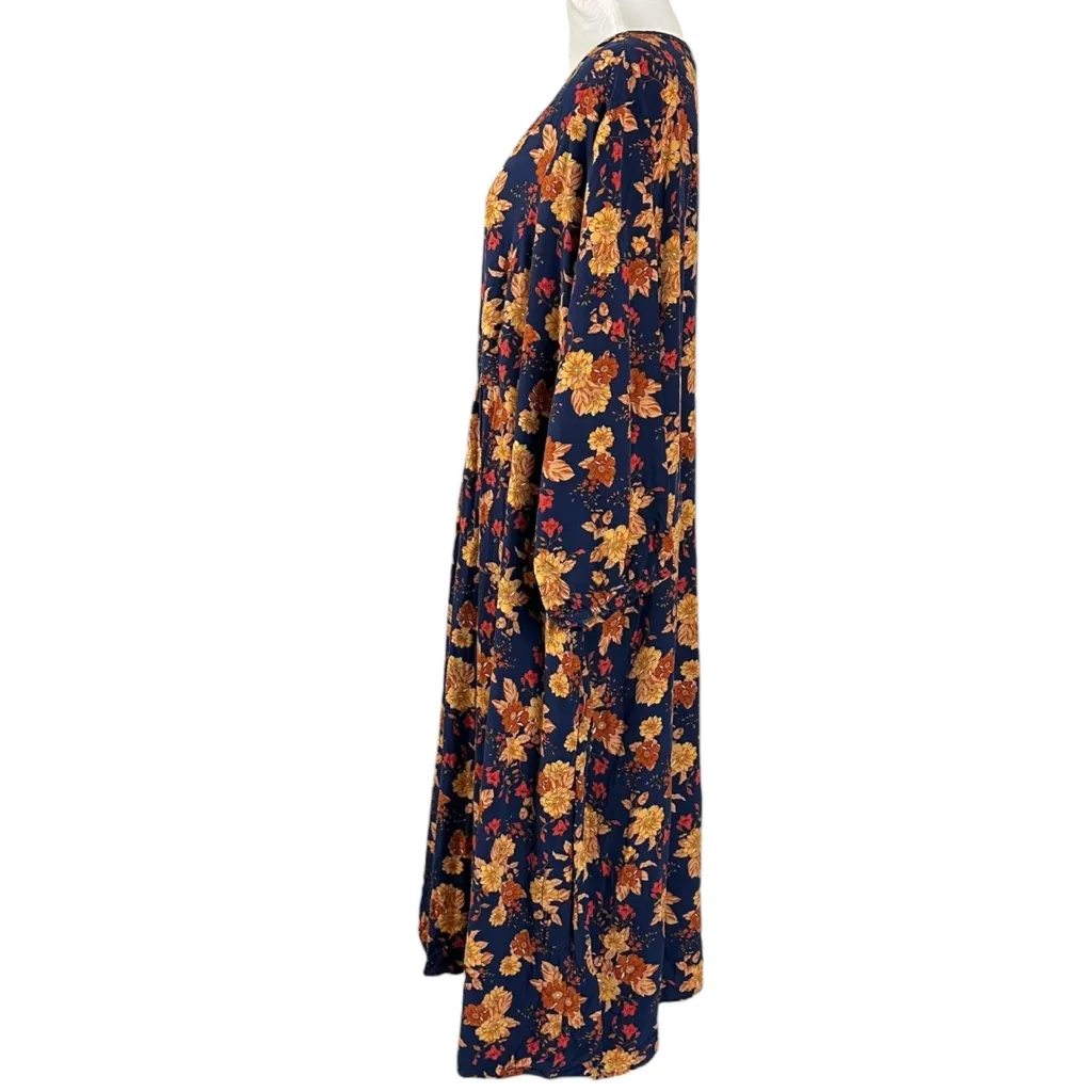 BloomChic Bohemian Loose Fit Navy Floral Fall Midi Dress Plus Size 22 24 2X Orange - Image 10