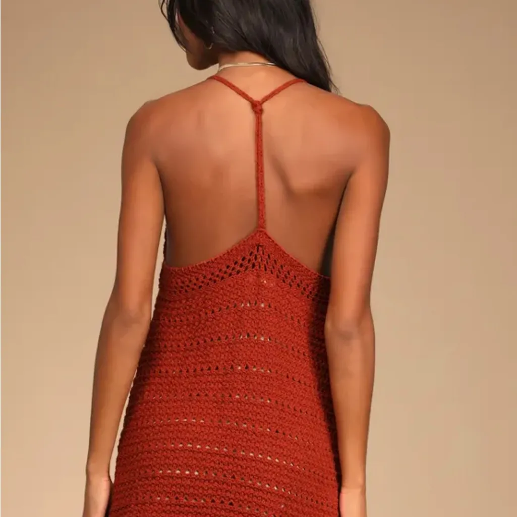 Mojave Muse Rust Orange Crochet Sleeveless‎ Mini Dress lulus - Image 2